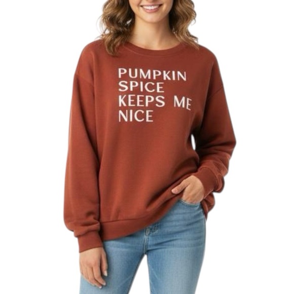 Kismet Brown Pumpkin Spice Keeps Me Nice Pullover Sweatshirt Small - Picture 1 of 12